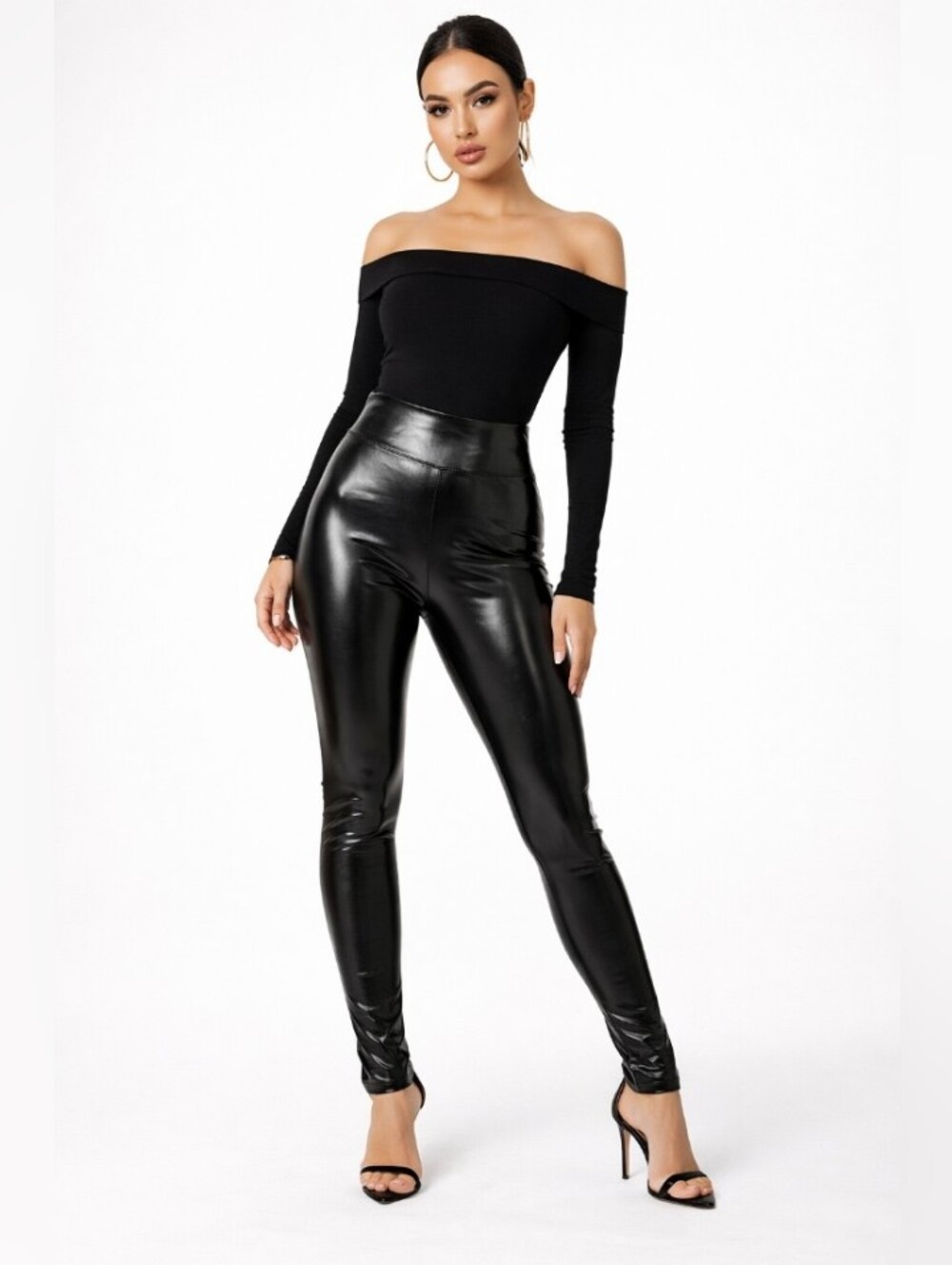 Bo's Black Faux Leather Latex High-Waist Leggings XLarge
